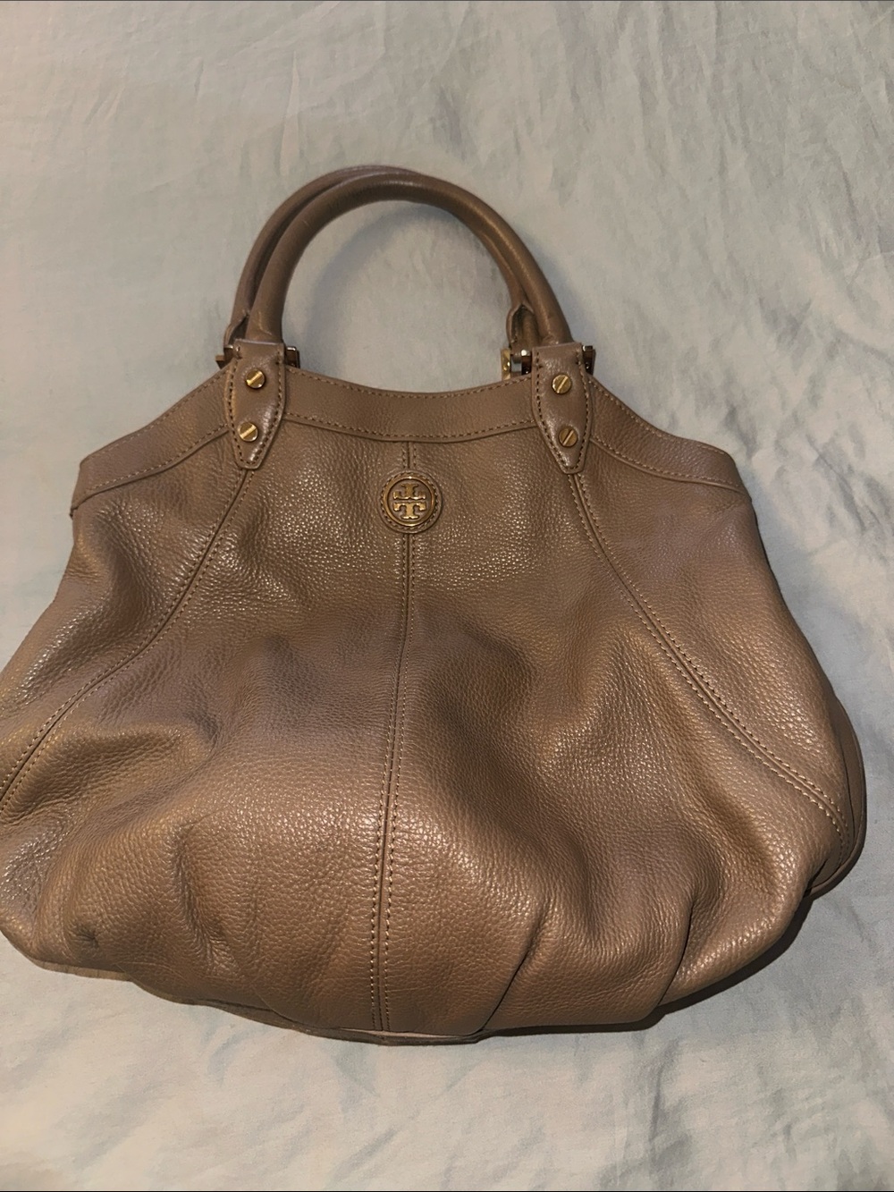 Tory Burch Pebbled Leather Tote in Taupe
